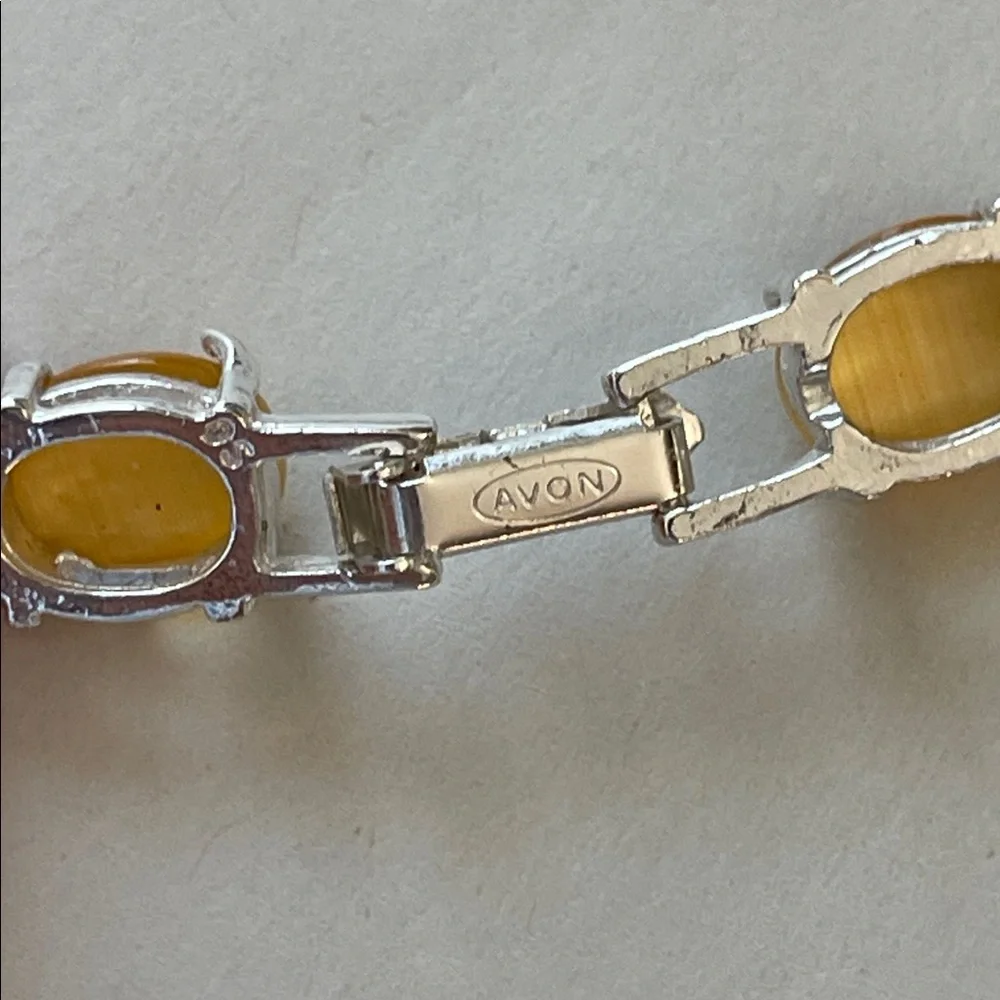 VTG Avon 9” Bracelet | Silver Tone Link Design | Citrine Topaz Birthstone Look